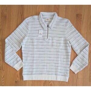 Marine Layer Men Textured Stripe Quarter Zip Shirt Sweater Natural Cool $118 NWT